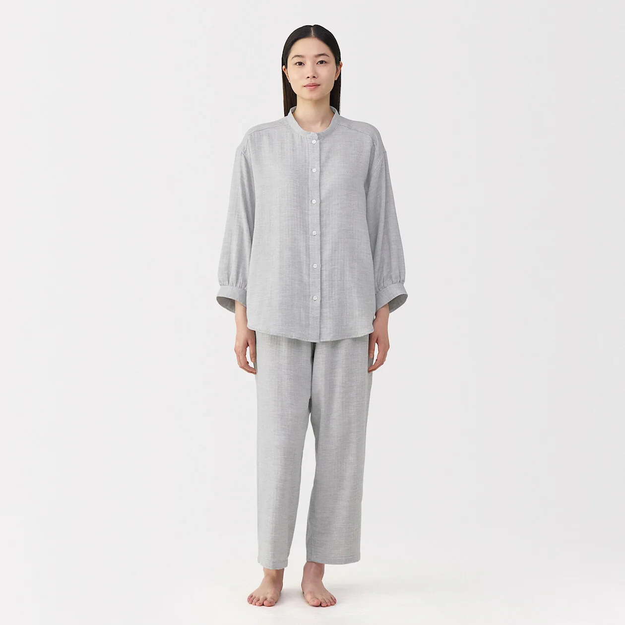 Herringbone Gauze Stand Collar Pyjamas