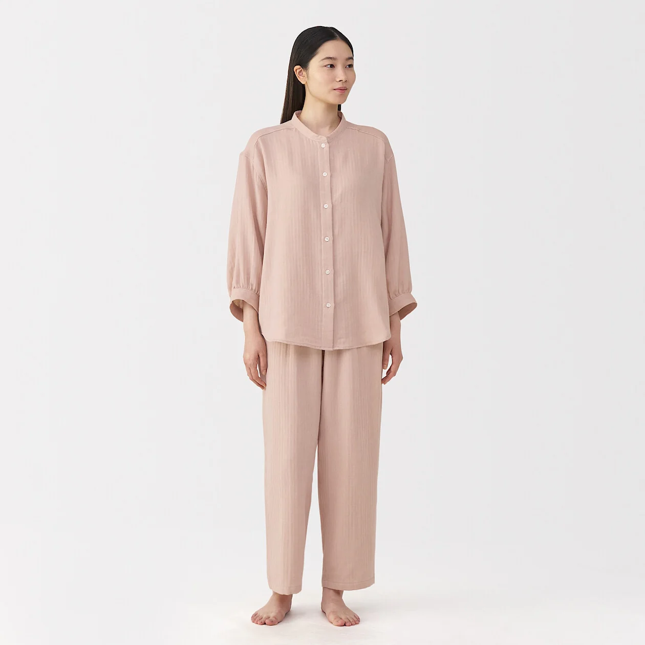 Herringbone Gauze Stand Collar Pyjamas - Image 12