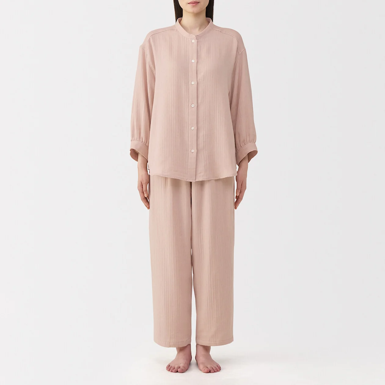 Herringbone Gauze Stand Collar Pyjamas - Image 13