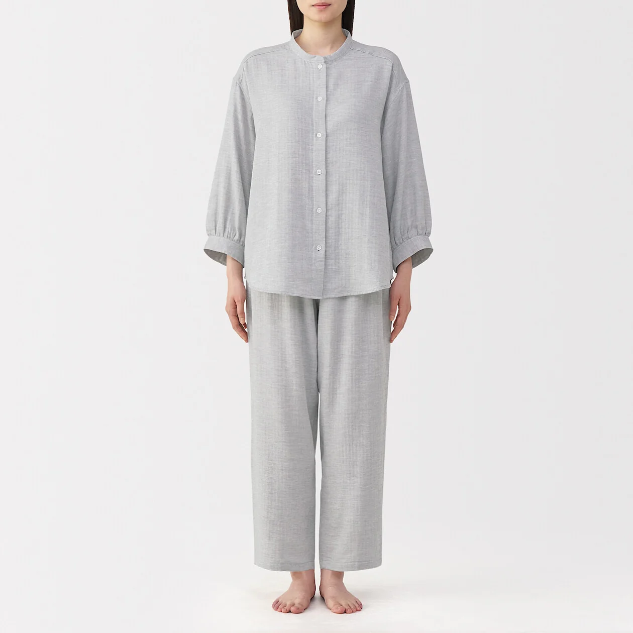 Herringbone Gauze Stand Collar Pyjamas - Image 2