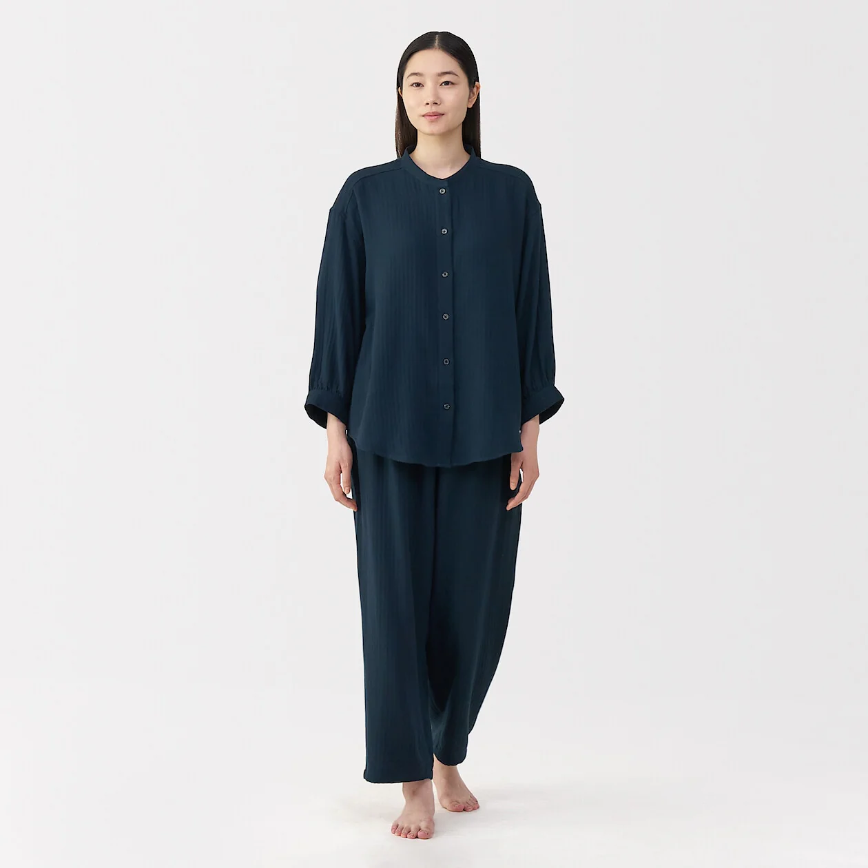 Herringbone Gauze Stand Collar Pyjamas - Image 23