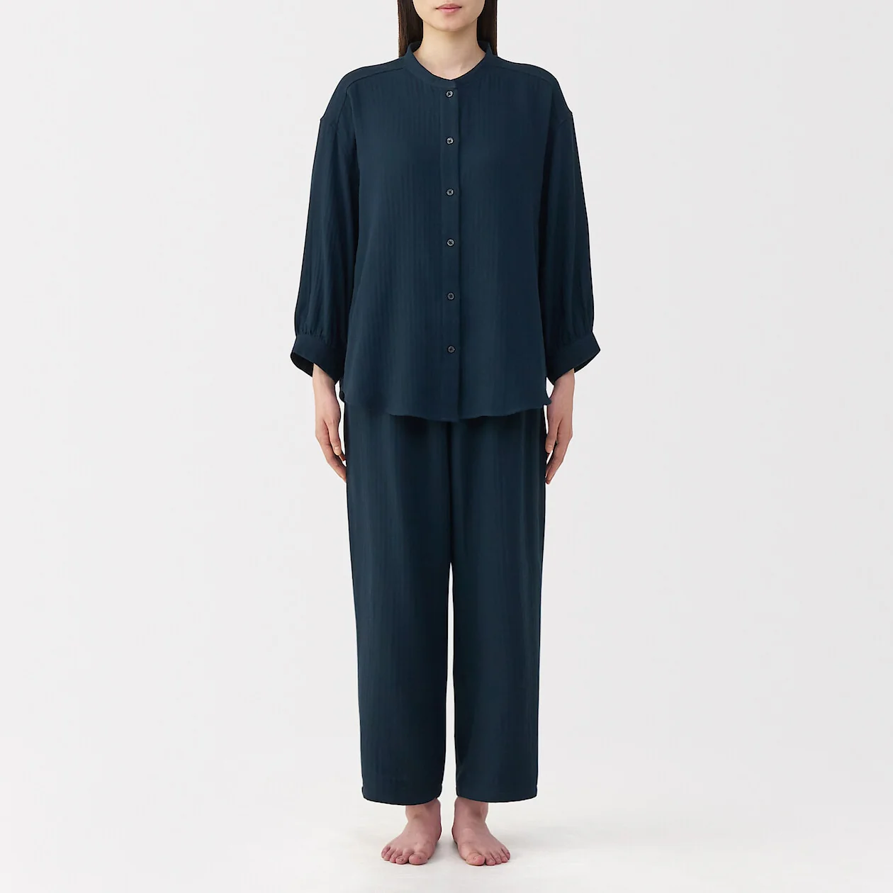 Herringbone Gauze Stand Collar Pyjamas - Image 24