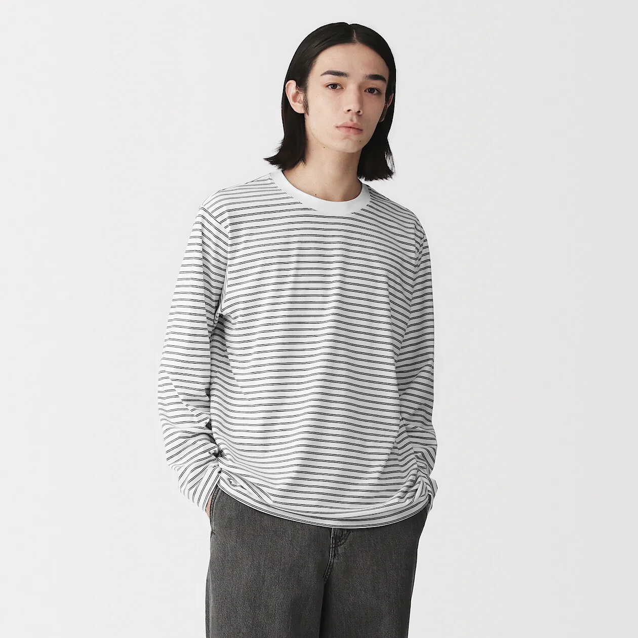 Stripe Jersey Crewneck Long Sleeve T-Shirt - Image 15