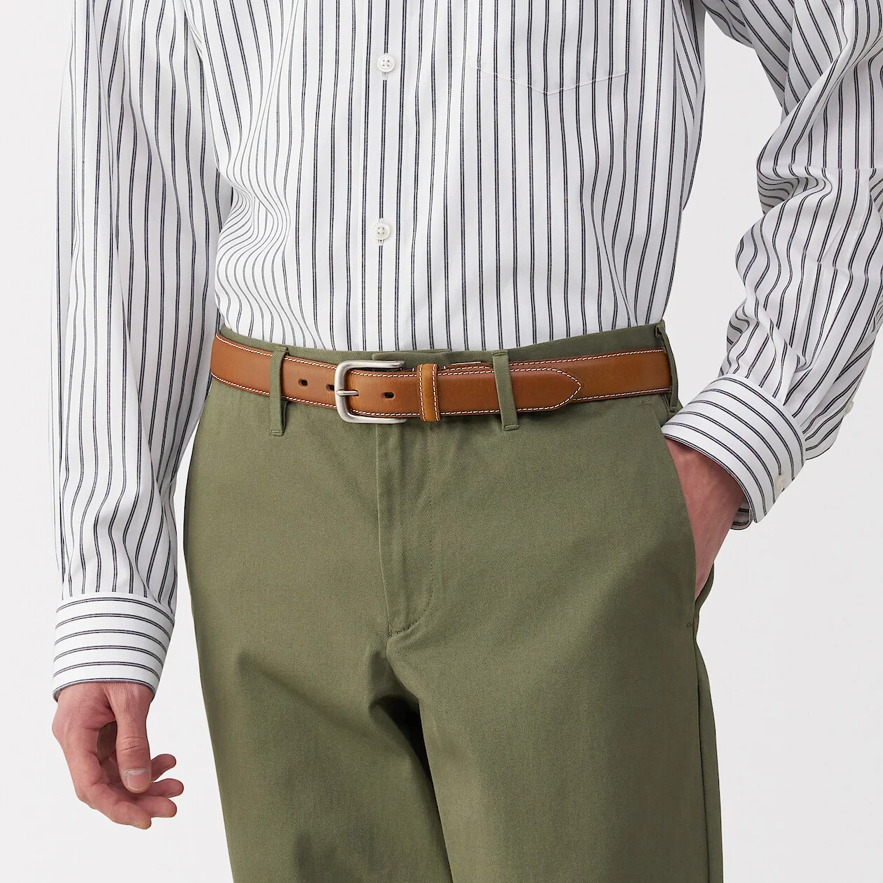 Vegetable Tanned Leather Belt with Stitching