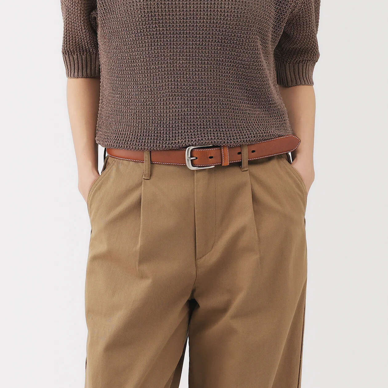 Vegetable Tanned Leather Belt with Stitching - Image 10