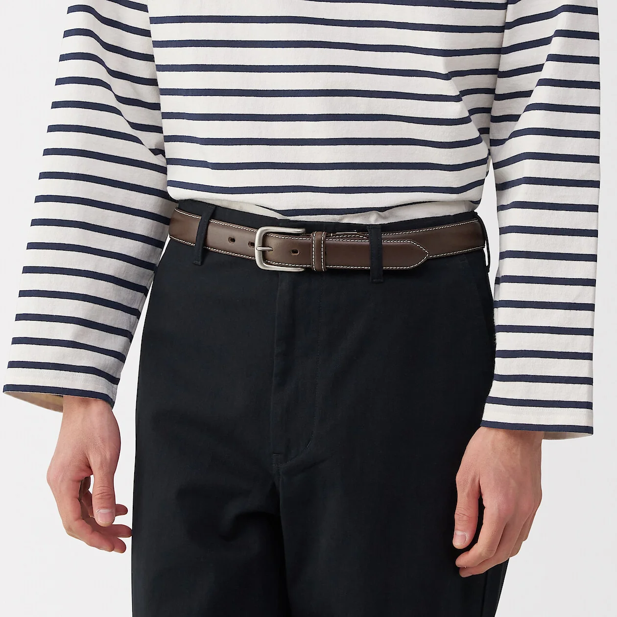 Vegetable Tanned Leather Belt with Stitching - Image 28
