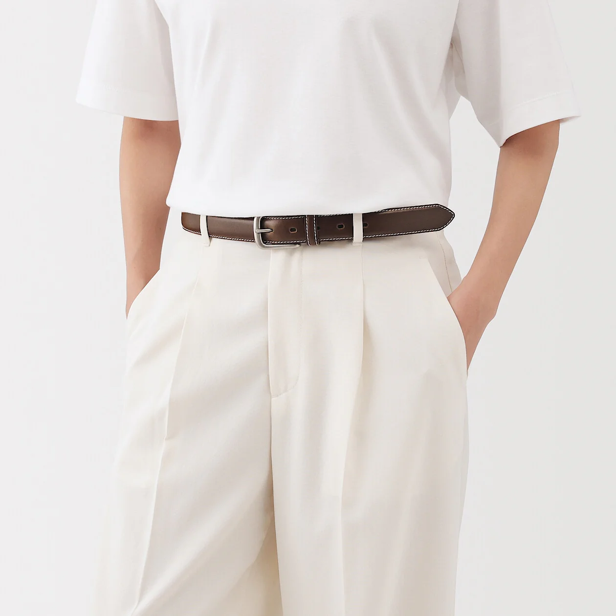 Vegetable Tanned Leather Belt with Stitching - Image 30