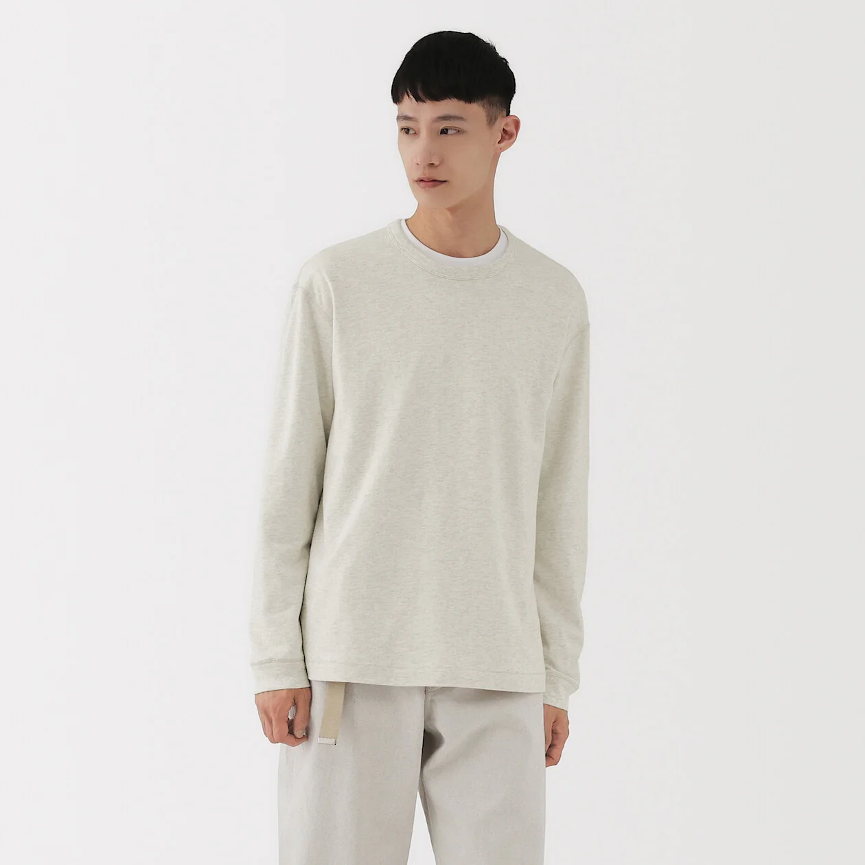 Loopwheel Knitted Crewneck Long Sleeve T-Shirt