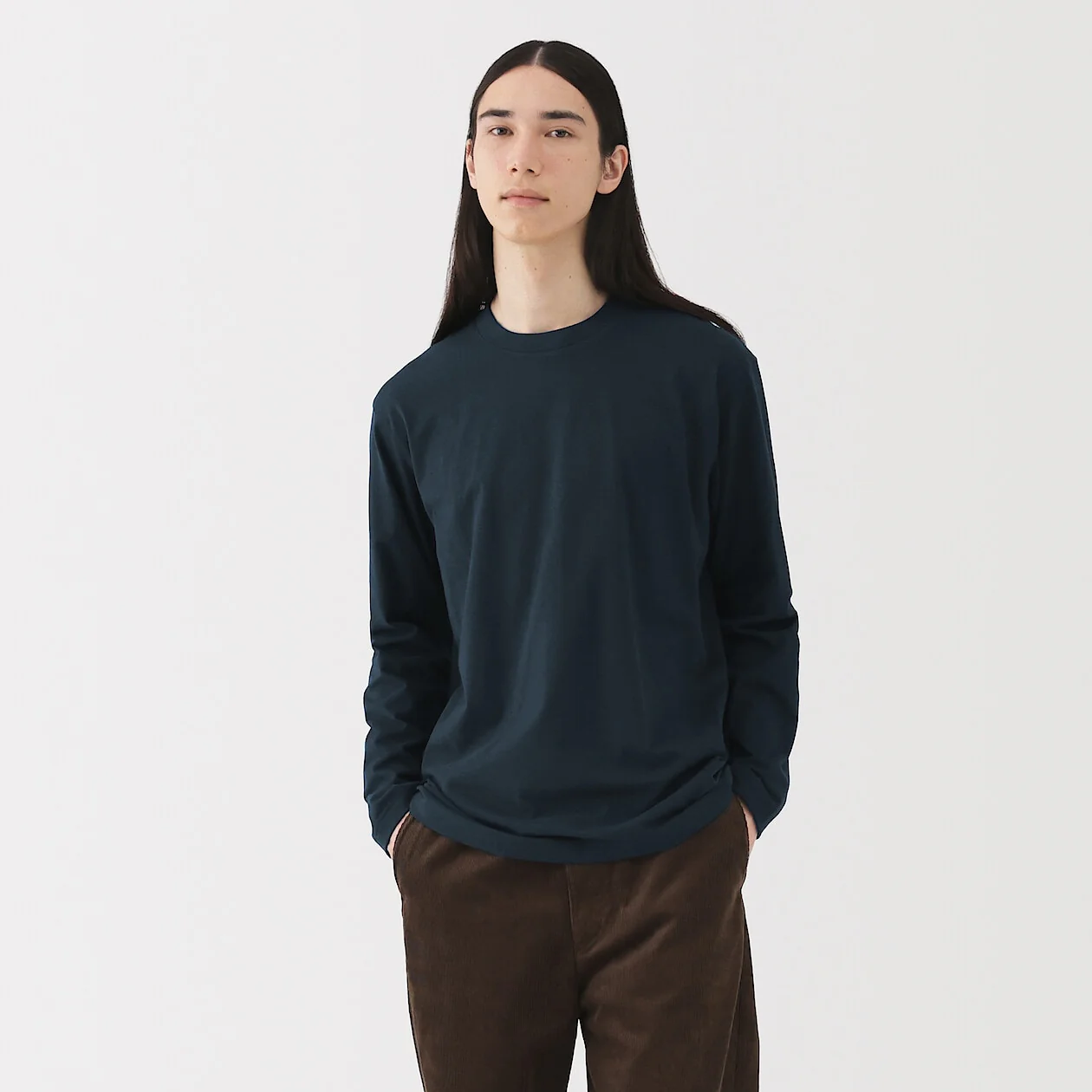 Brushed Jersey Crewneck Long Sleeve T-Shirt