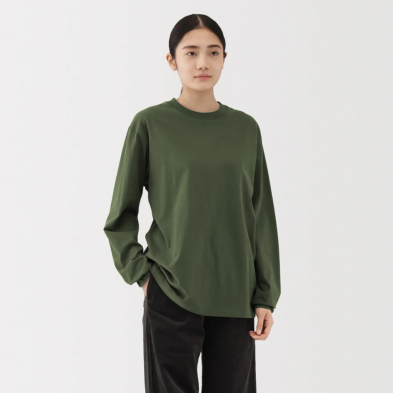 Brushed Jersey Crewneck Long Sleeve T-Shirt - Image 24
