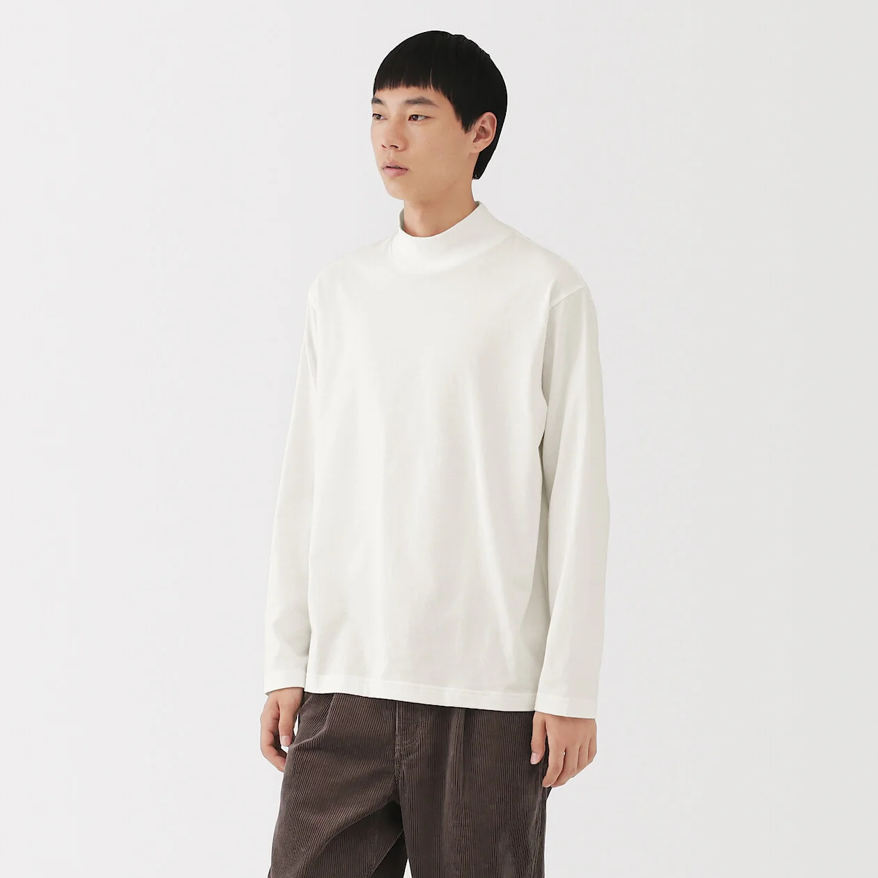 Brushed Jersey High Neck Long Sleeve T-Shirt