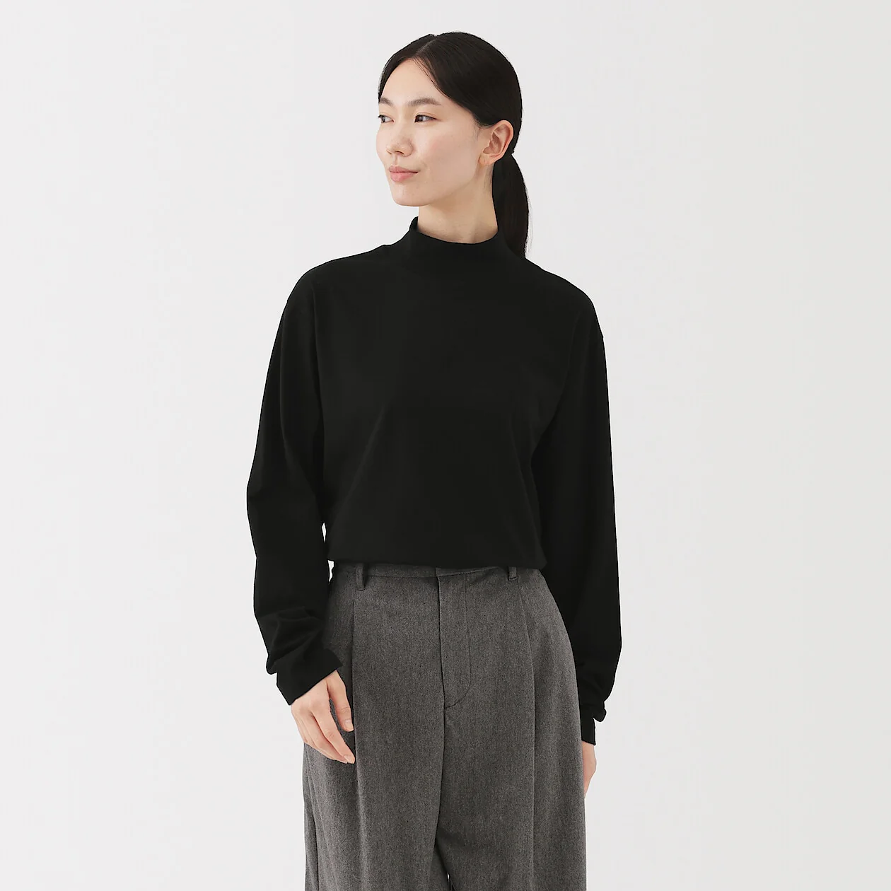 Brushed Jersey High Neck Long Sleeve T-Shirt - Image 29