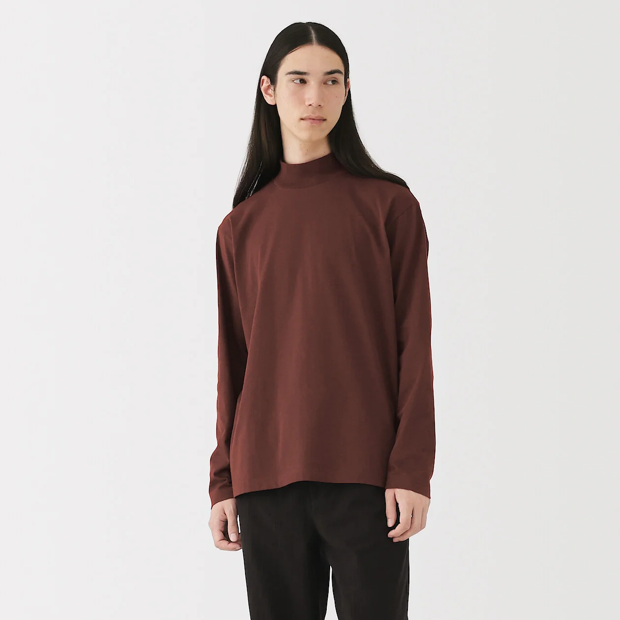Brushed Jersey High Neck Long Sleeve T-Shirt - Image 6