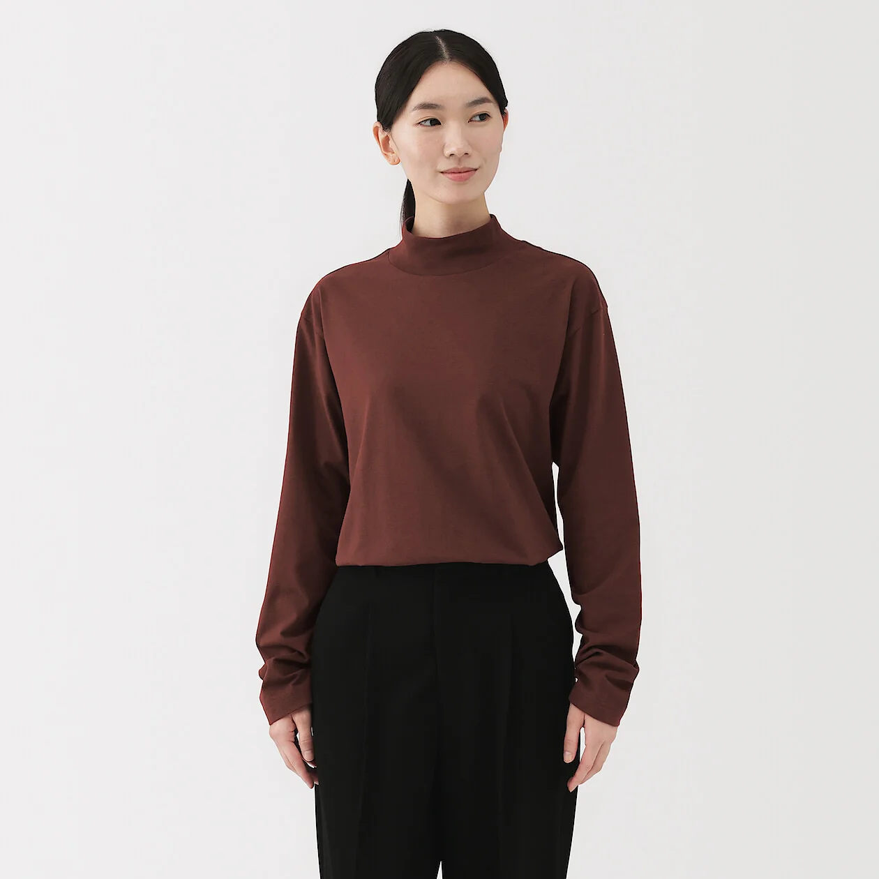 Brushed Jersey High Neck Long Sleeve T-Shirt - Image 7
