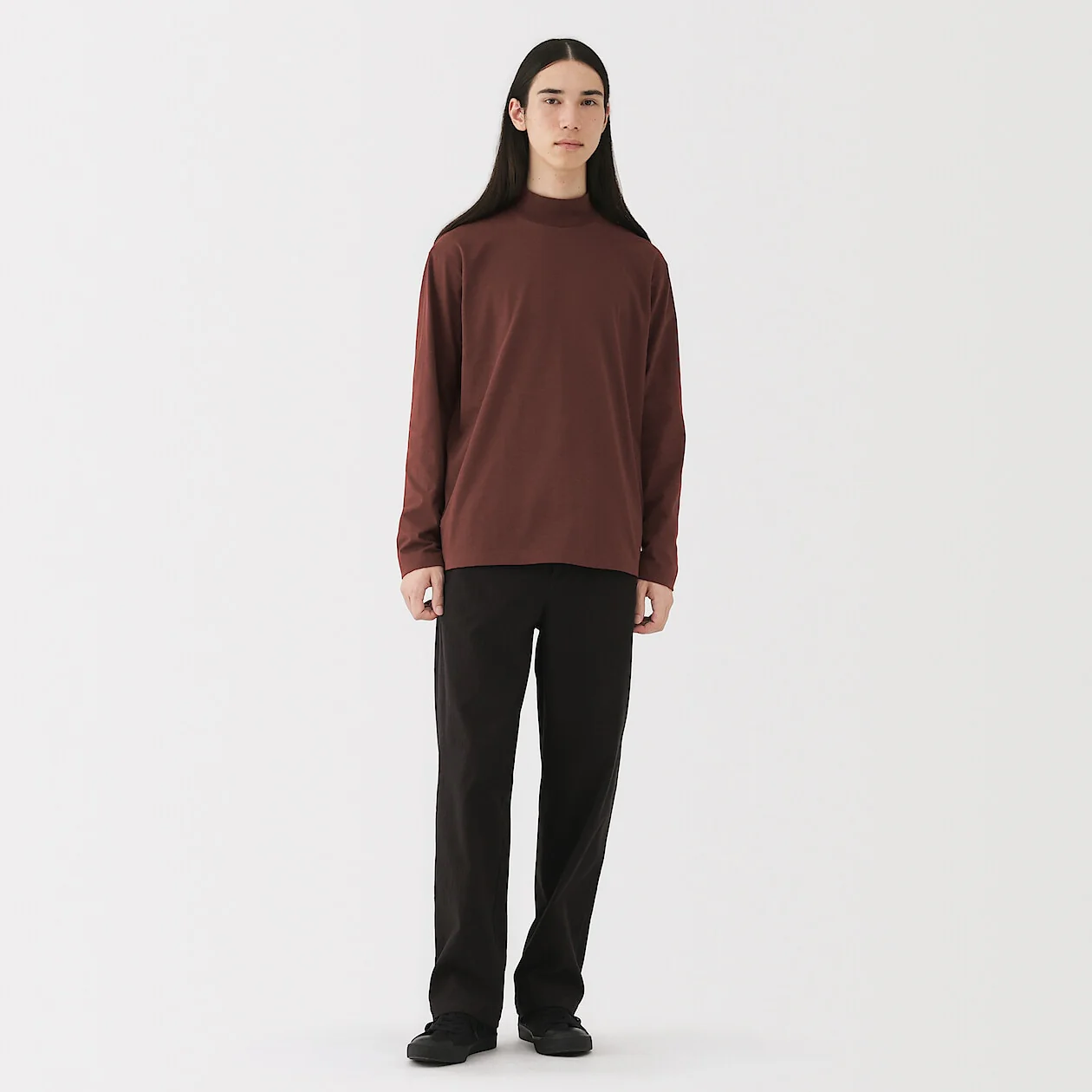 Brushed Jersey High Neck Long Sleeve T-Shirt - Image 8
