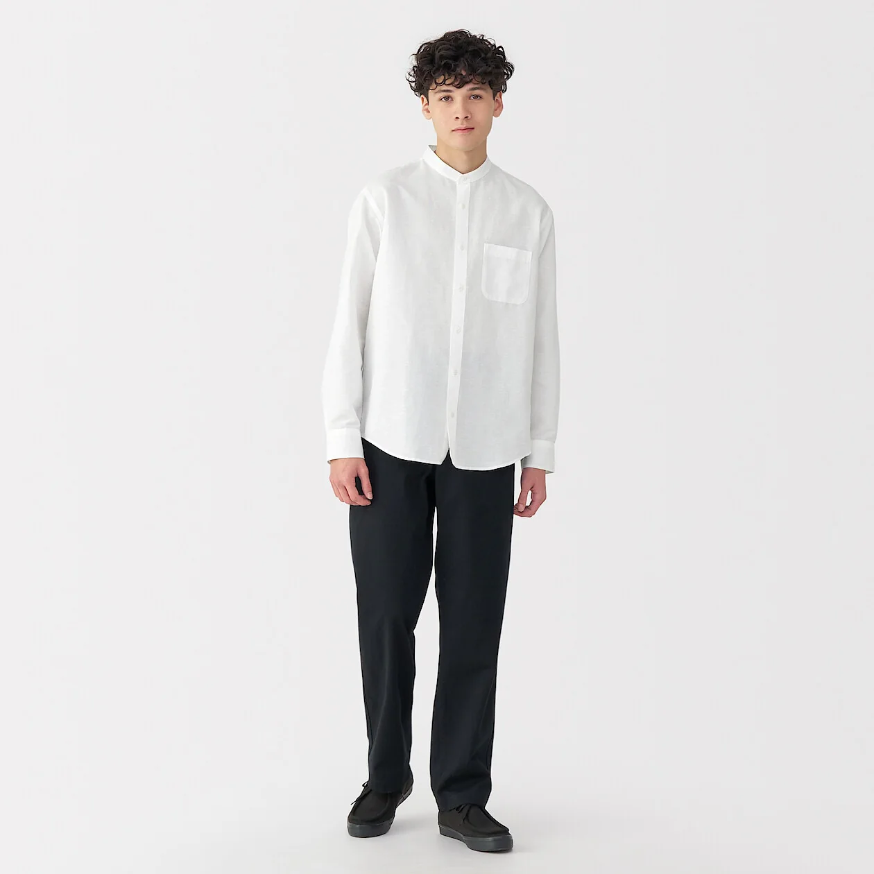 Hemp Cotton Stand Collar Long Sleeve Shirt - Image 10