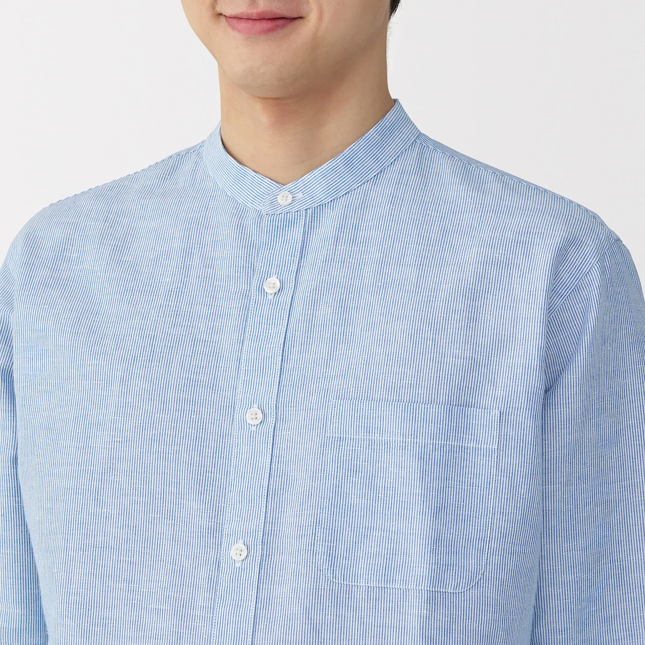 Hemp Cotton Stand Collar Long Sleeve Shirt - Image 45
