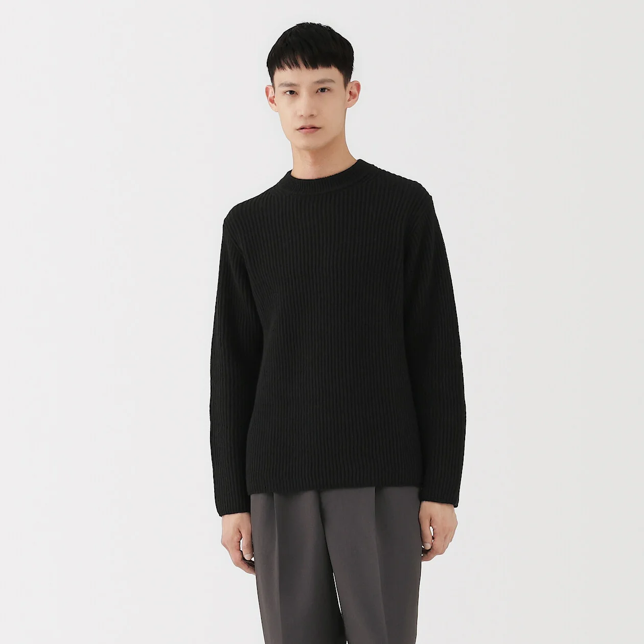 Merino Wool Ribbed Elbow Patch Crewneck Sweater