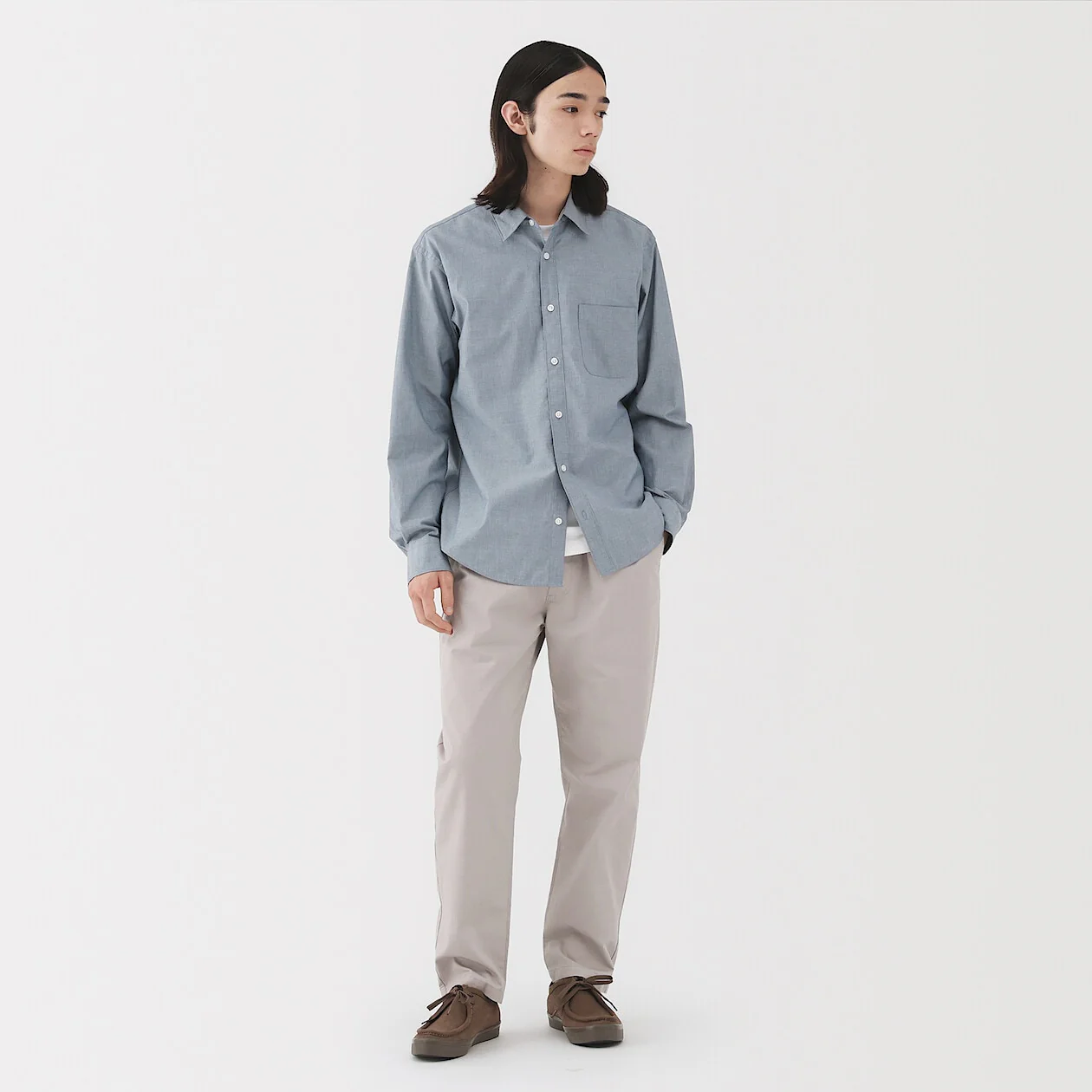 Washed Broadcloth 100% Cotton Long Sleeve Shirt - Image 67
