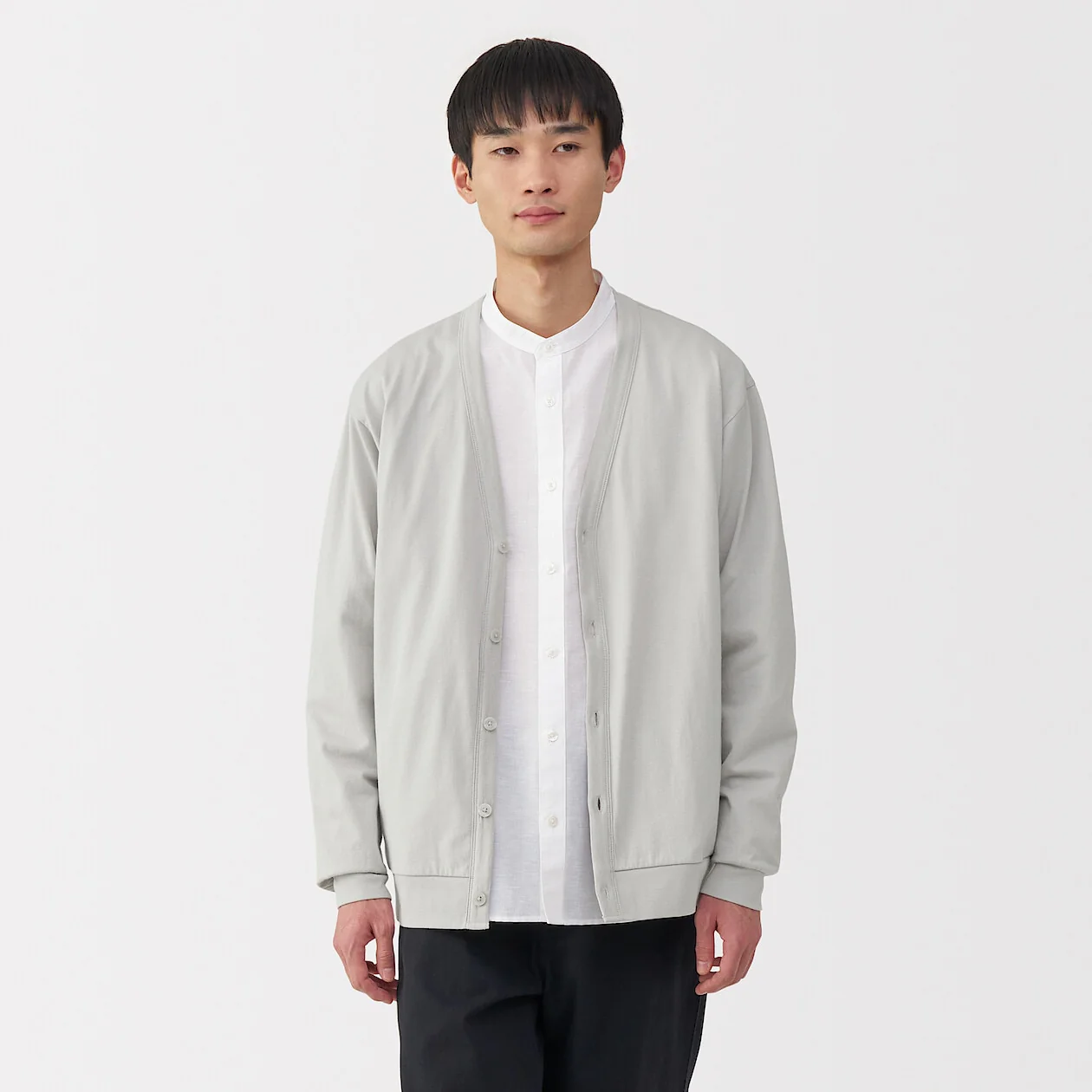 Washed Cotton Jersey V-Neck Cardigan