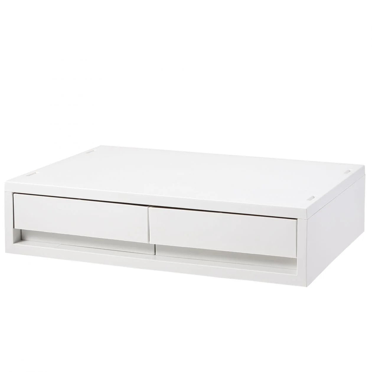 2-Drawer White Grey Polypropylene Storage Case Wide - Extra Shallow