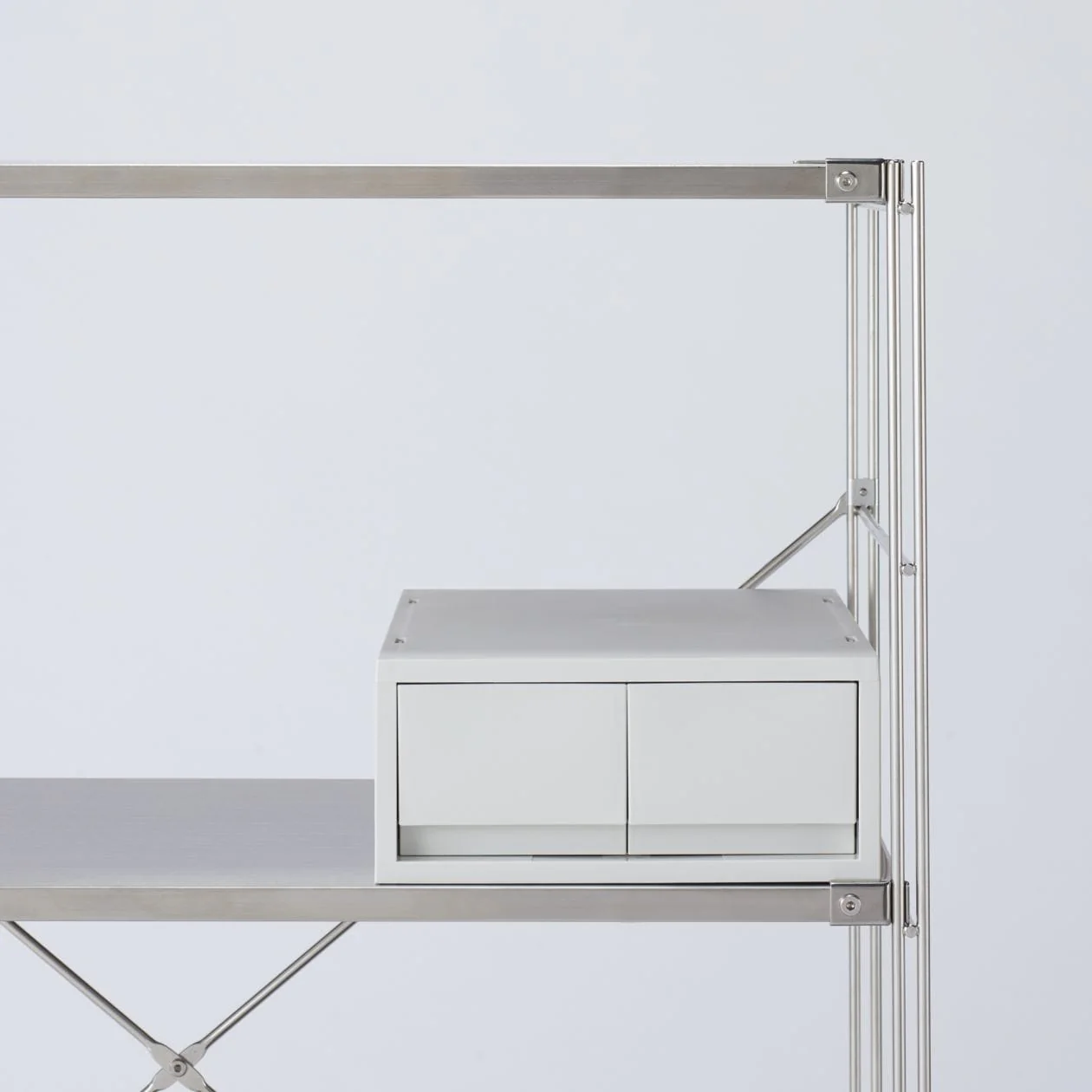 2-Drawer White Grey Polypropylene Storage Case - Shallow