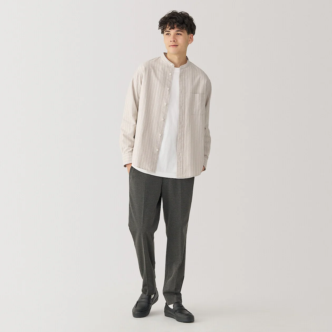Washed Oxford 100% Cotton Stand Collar Shirt - Image 10
