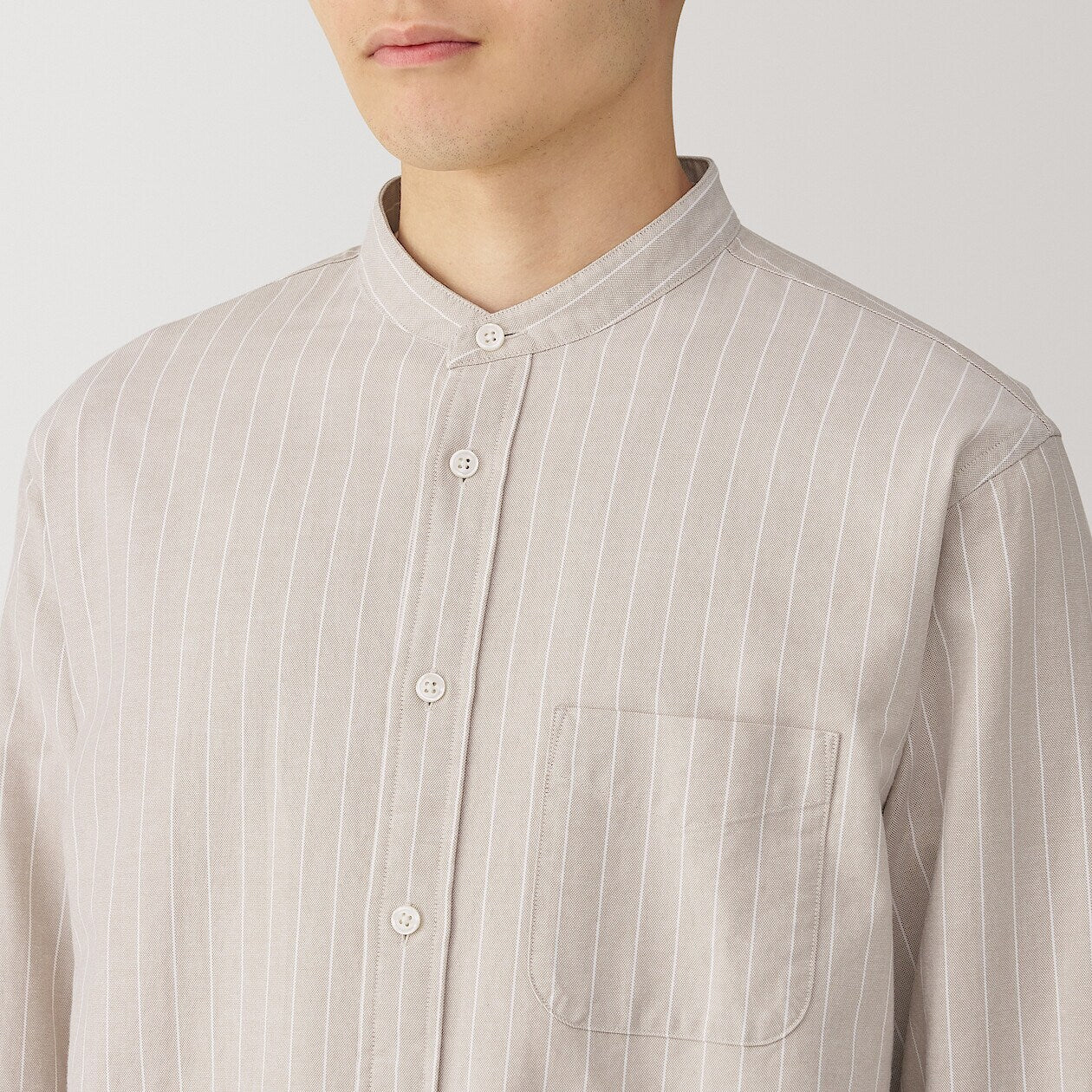 Washed Oxford 100% Cotton Stand Collar Shirt - Image 13