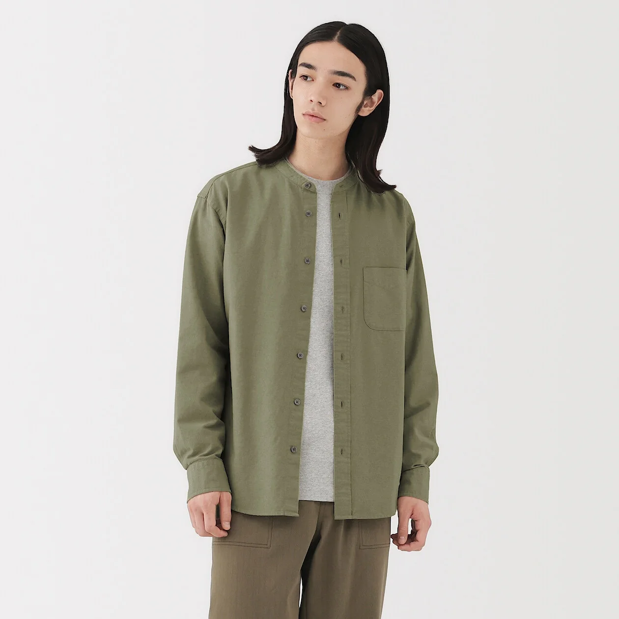 Washed Oxford 100% Cotton Stand Collar Shirt - Image 17