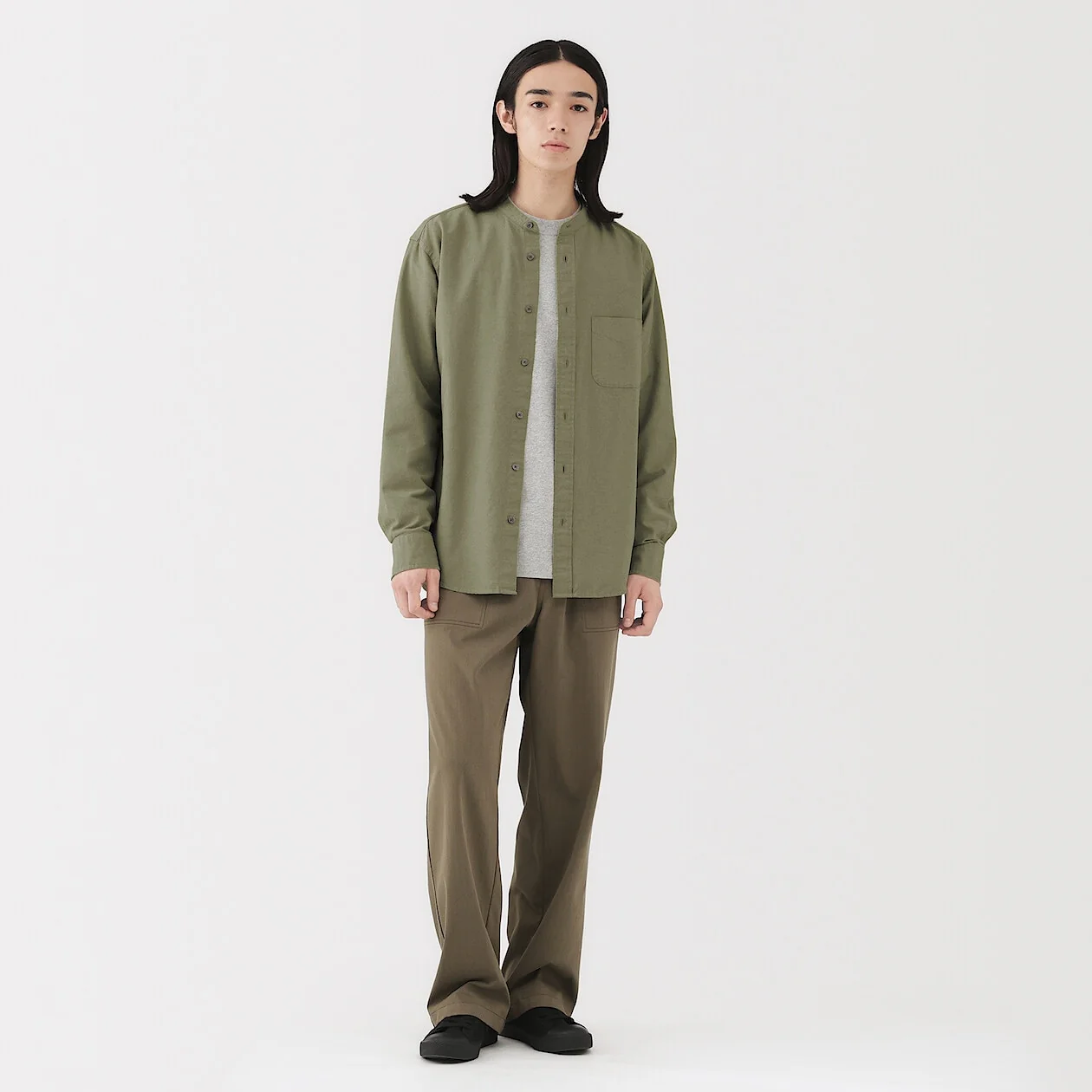 Washed Oxford 100% Cotton Stand Collar Shirt - Image 18