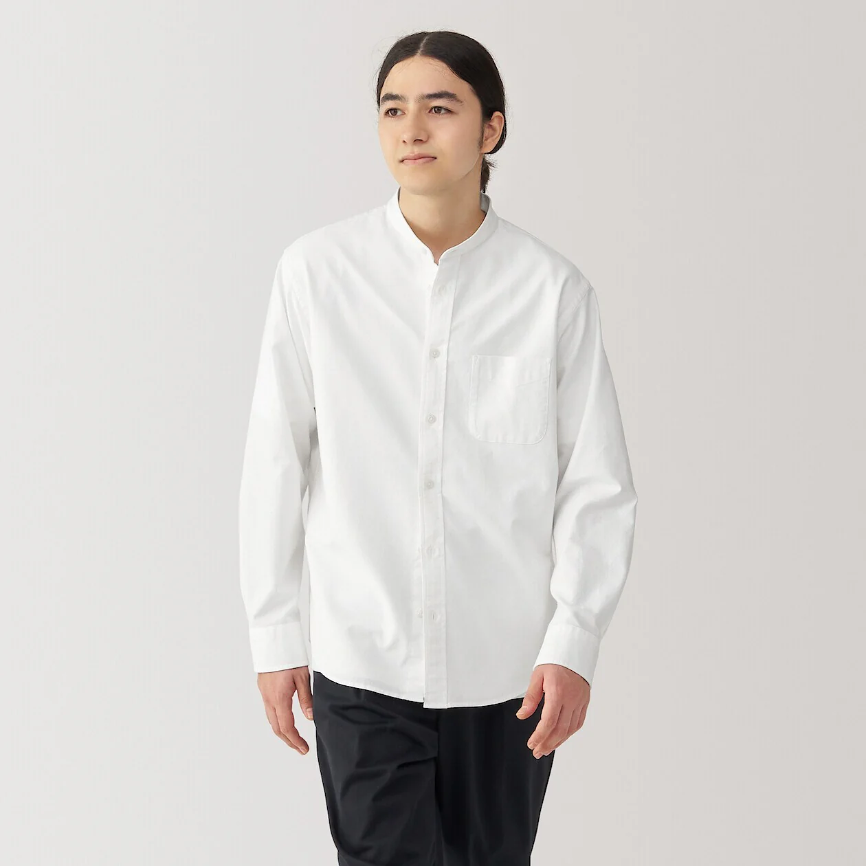 Washed Oxford 100% Cotton Stand Collar Shirt - Image 22