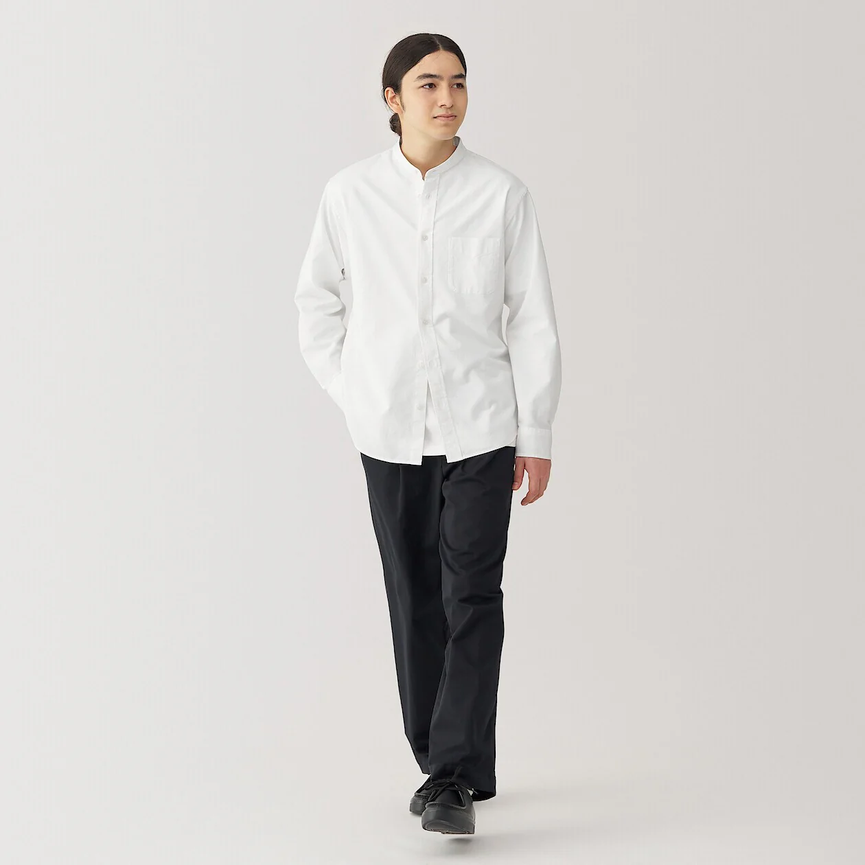 Washed Oxford 100% Cotton Stand Collar Shirt - Image 23