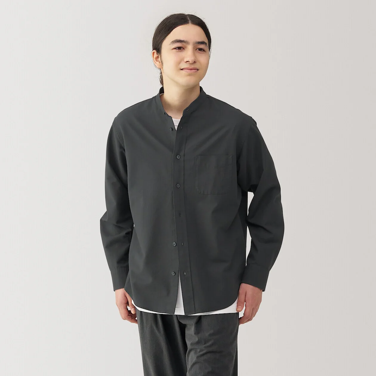 Washed Oxford 100% Cotton Stand Collar Shirt - Image 30