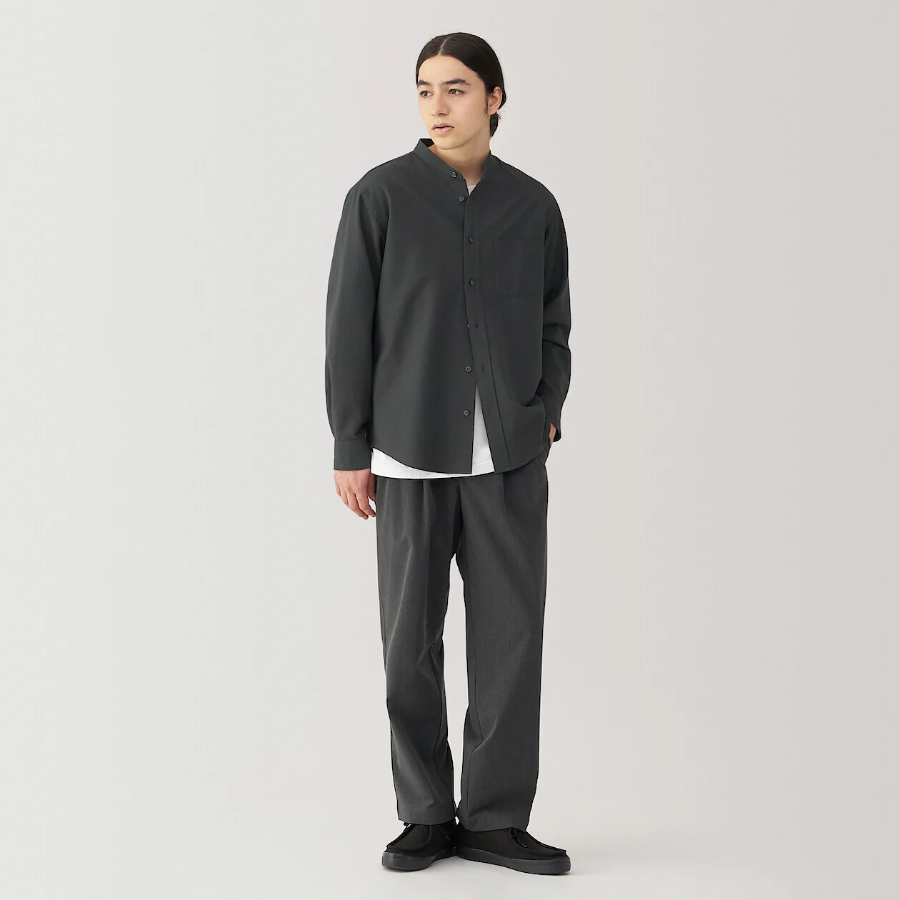 Washed Oxford 100% Cotton Stand Collar Shirt - Image 31
