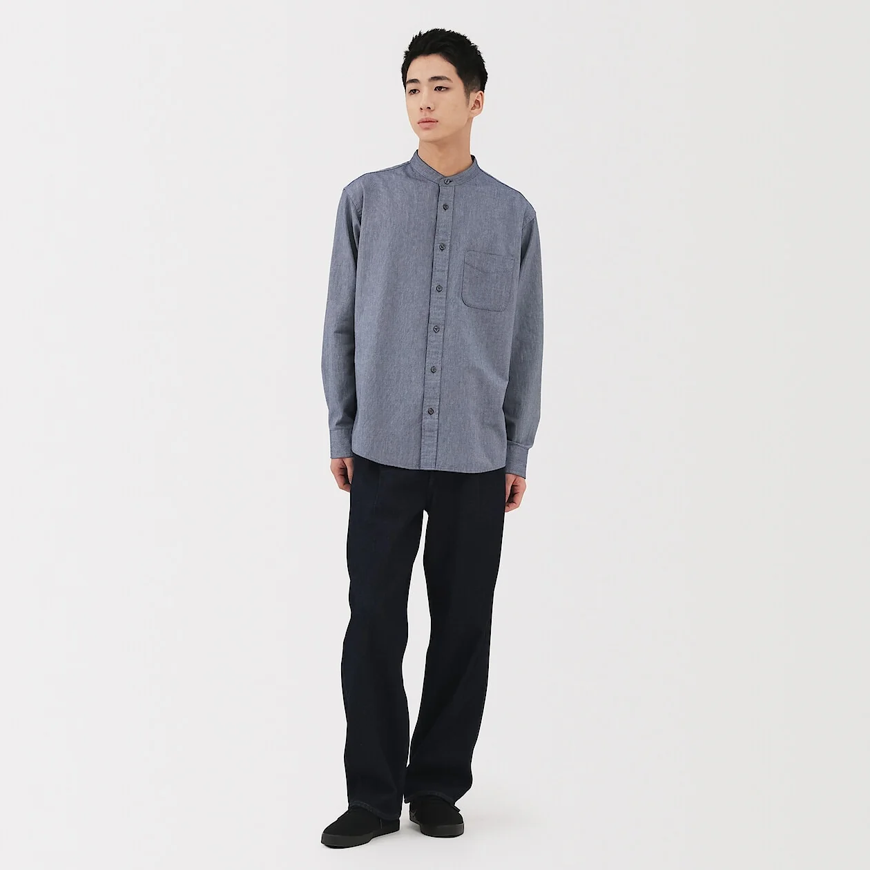 Washed Oxford 100% Cotton Stand Collar Shirt - Image 38