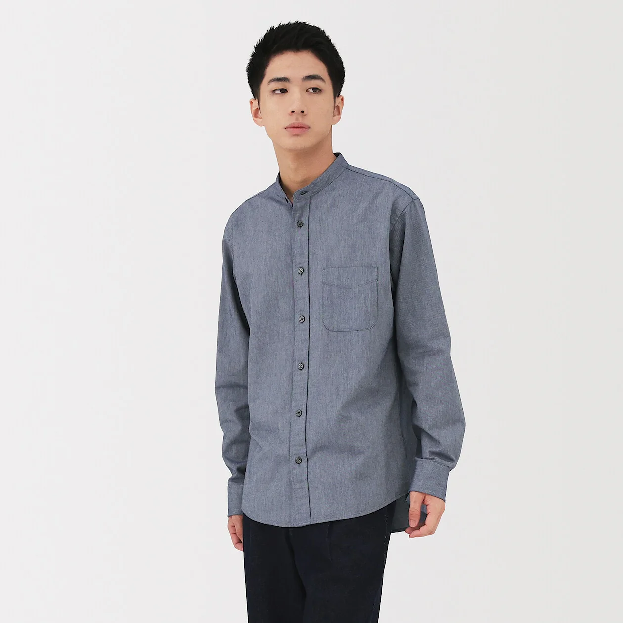 Washed Oxford 100% Cotton Stand Collar Shirt - Image 39