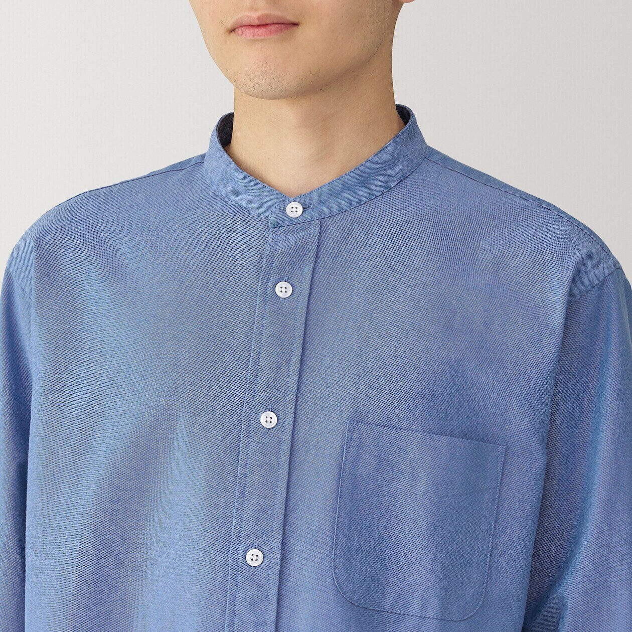 Washed Oxford 100% Cotton Stand Collar Shirt - Image 5