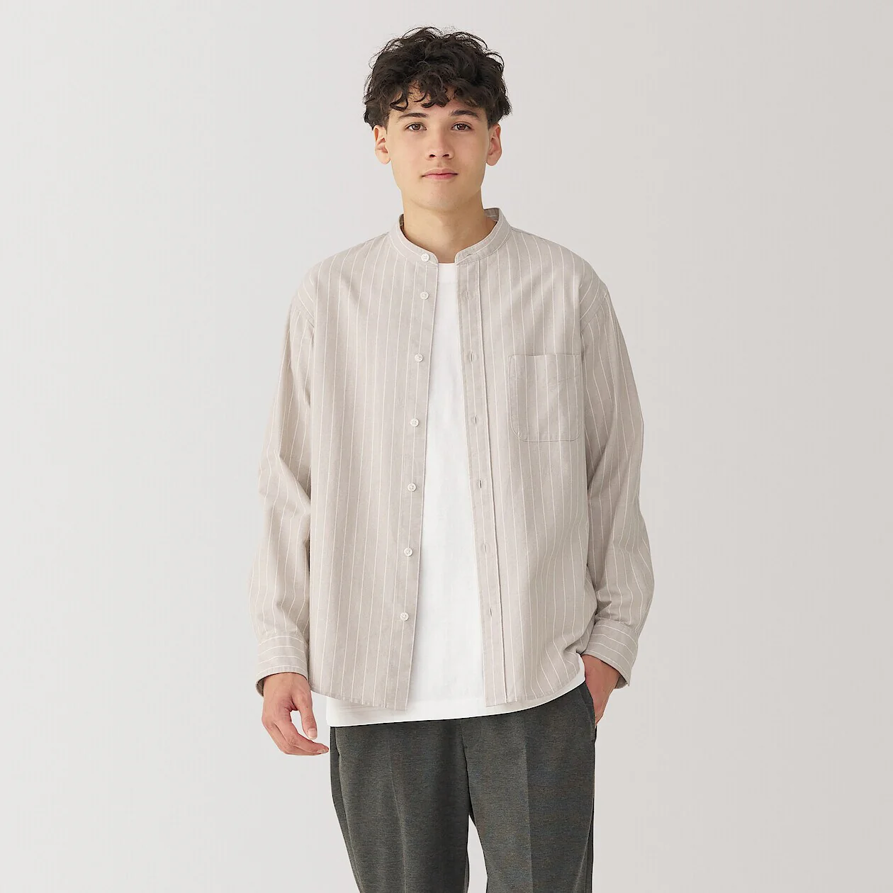 Washed Oxford 100% Cotton Stand Collar Shirt - Image 9