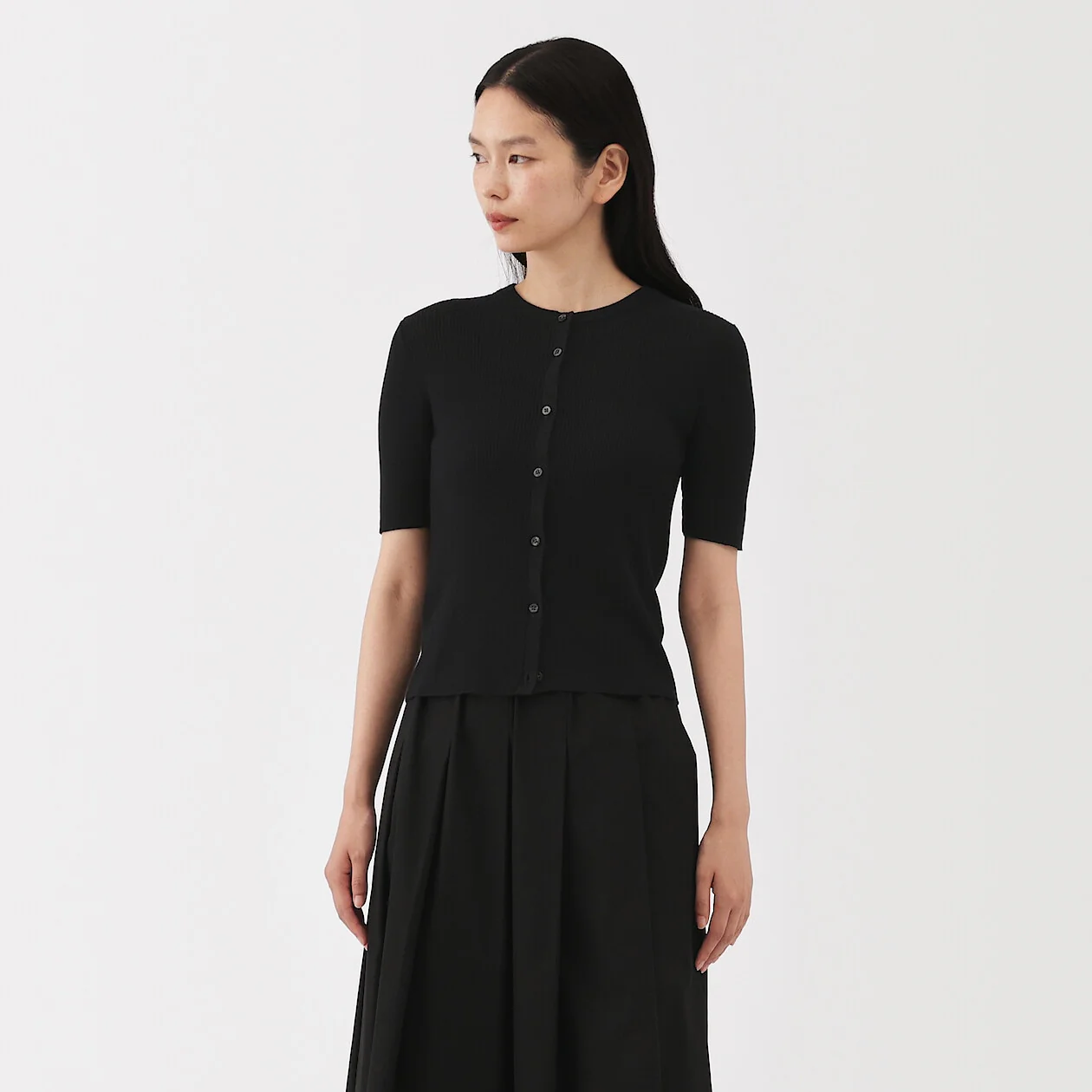 Cotton Knit Short Sleeve Cardigan - Image 11