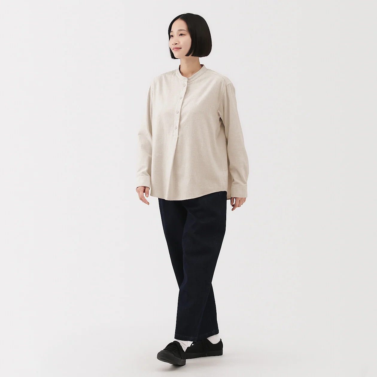 Double Brushed Flannel Stand Collar Long Sleeve Blouse - Image 14
