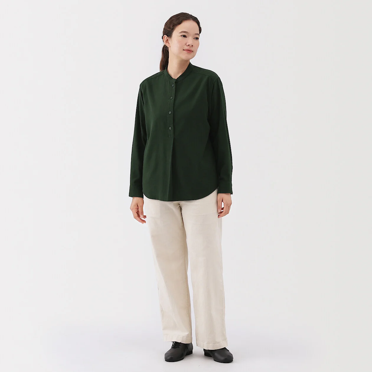 Double Brushed Flannel Stand Collar Long Sleeve Blouse - Image 18
