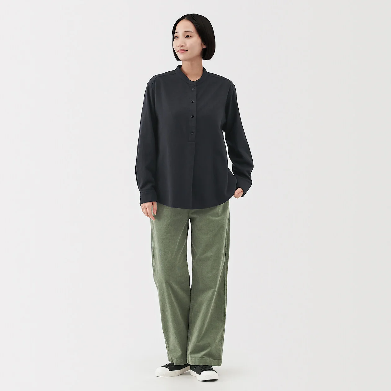Double Brushed Flannel Stand Collar Long Sleeve Blouse - Image 22