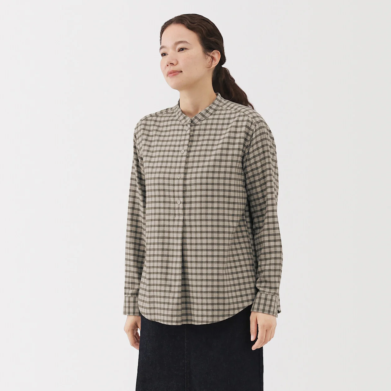 Double Brushed Flannel Stand Collar Long Sleeve Blouse - Image 25