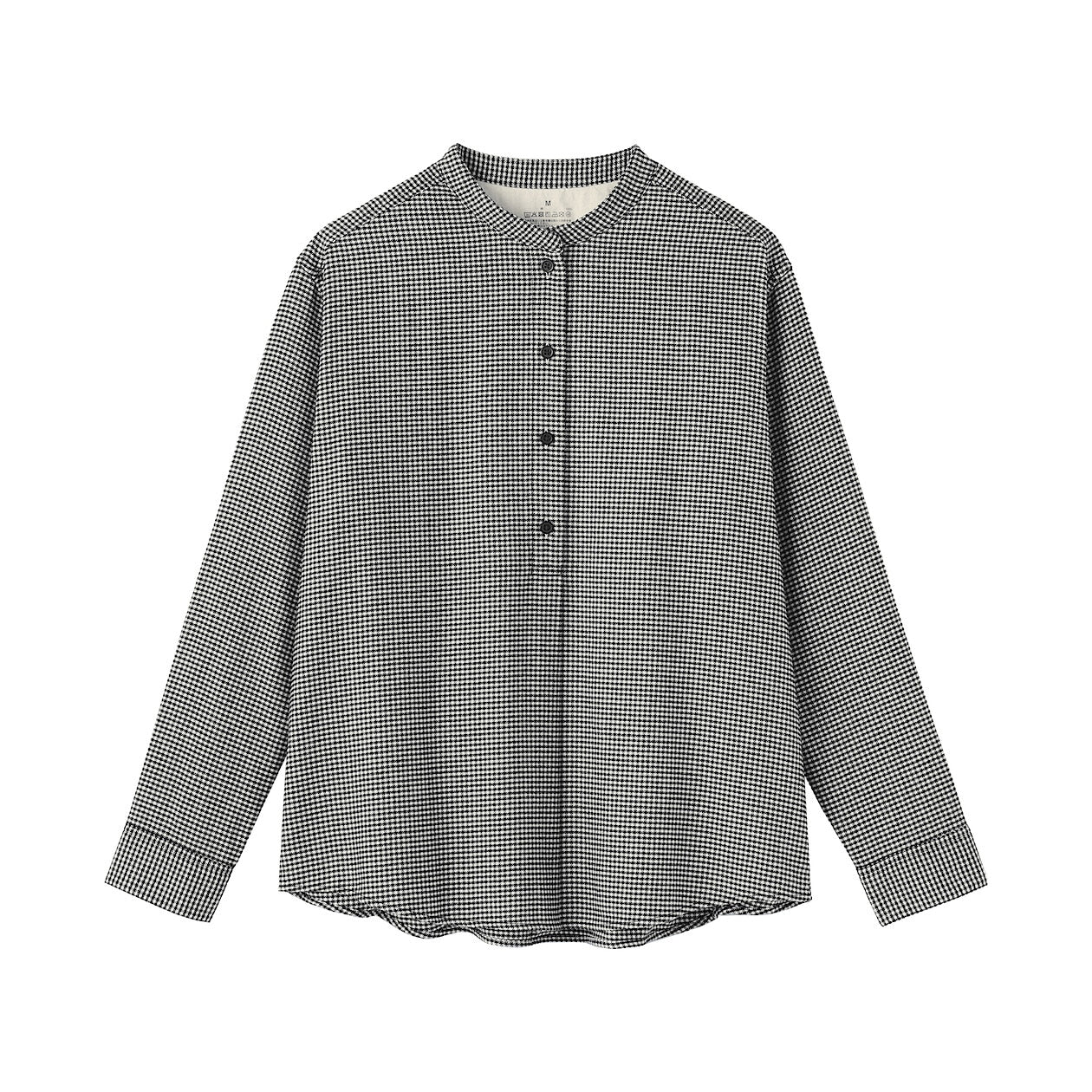 Double Brushed Flannel Stand Collar Long Sleeve Blouse - Image 3