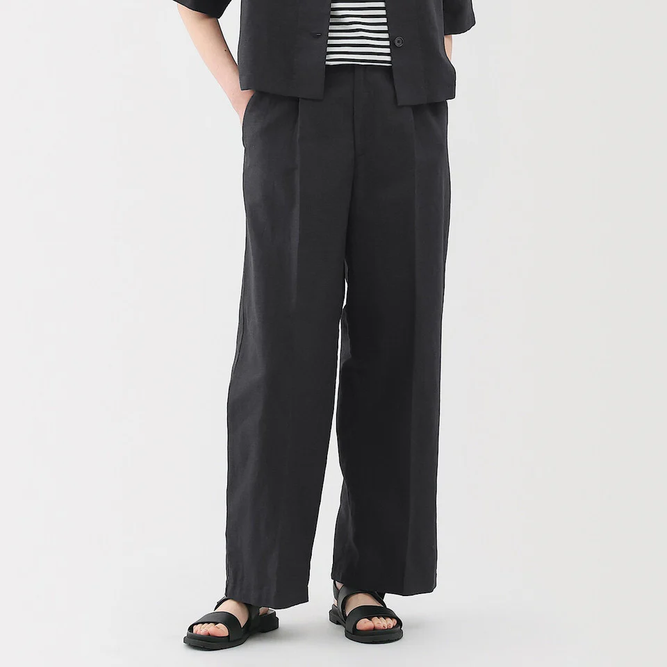 Hemp Blend Twill Darted Wide Pants