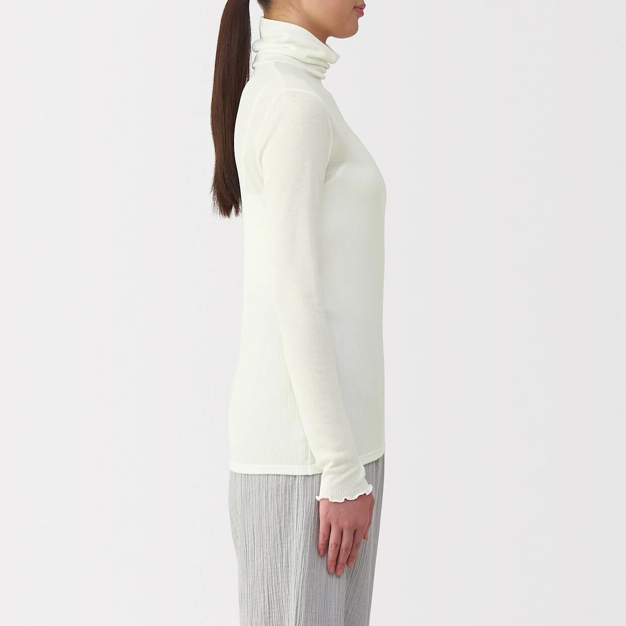 Silk Blend Sheer Turtleneck Long Sleeve T-Shirt - Image 21