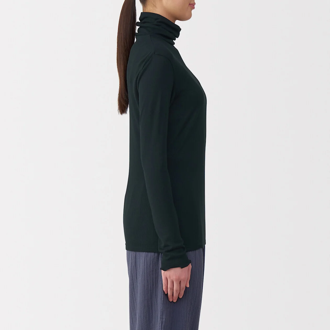 Silk Blend Sheer Turtleneck Long Sleeve T-Shirt - Image 3