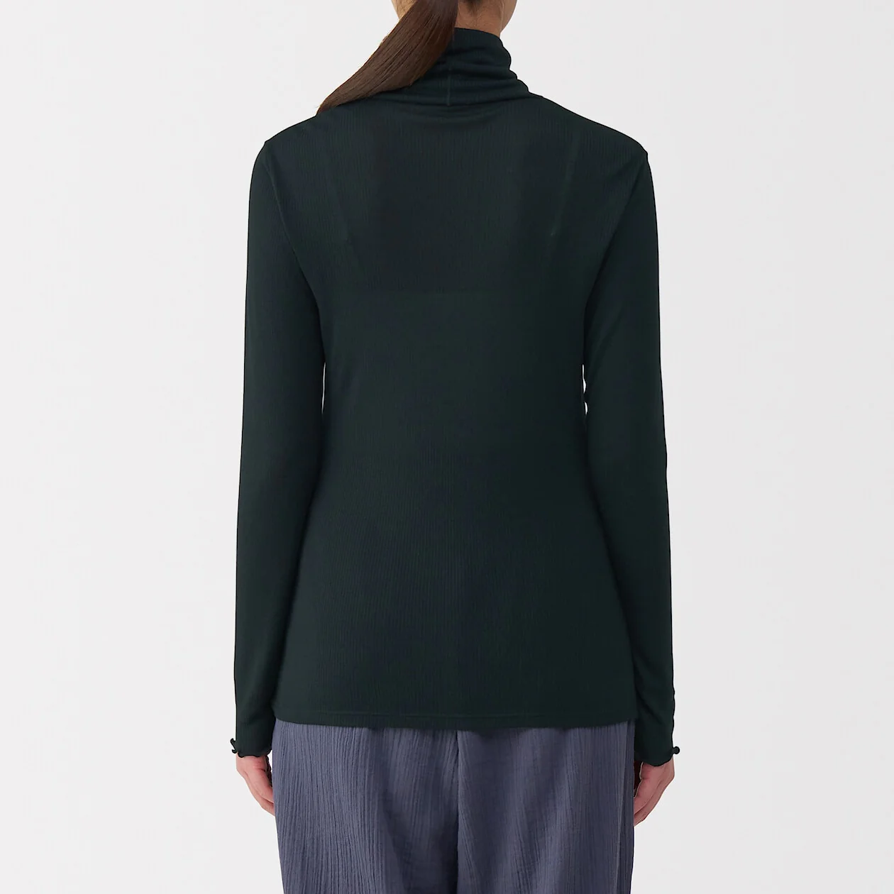 Silk Blend Sheer Turtleneck Long Sleeve T-Shirt - Image 4