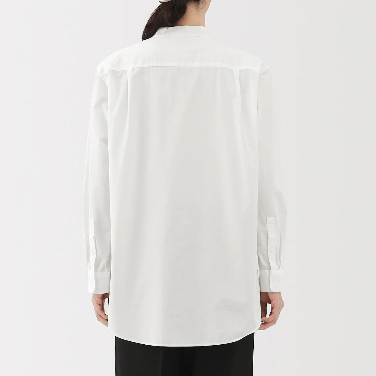 Washed Broadcloth Stand Collar Long Sleeve Shirt - Image 9