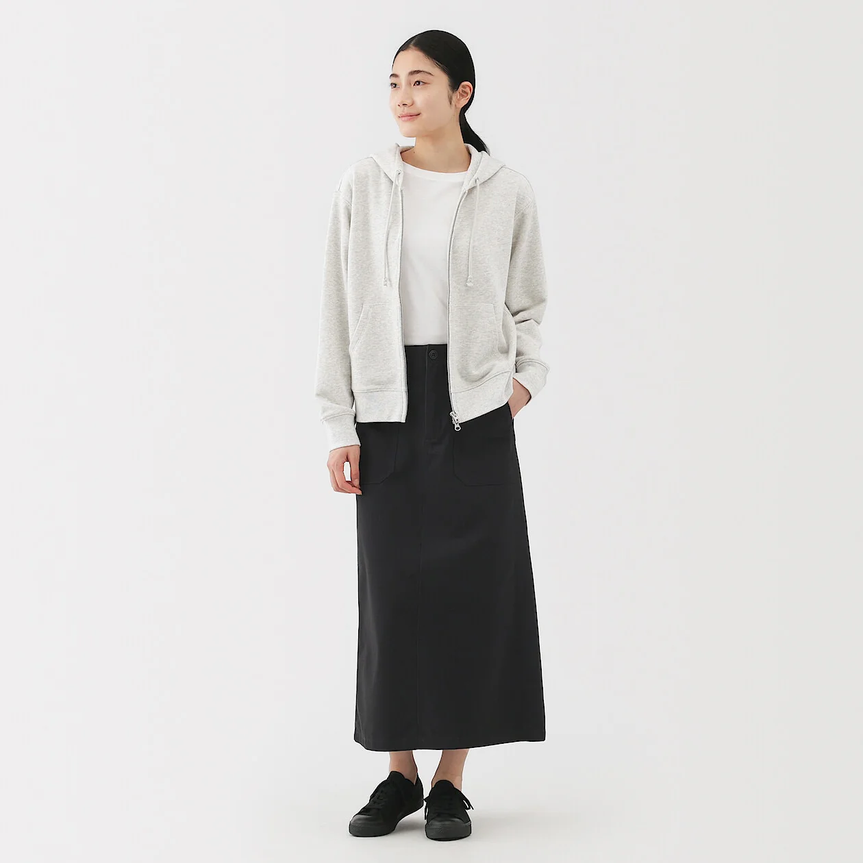 Washed Herringbone Baker Straight Skirt - Image 13